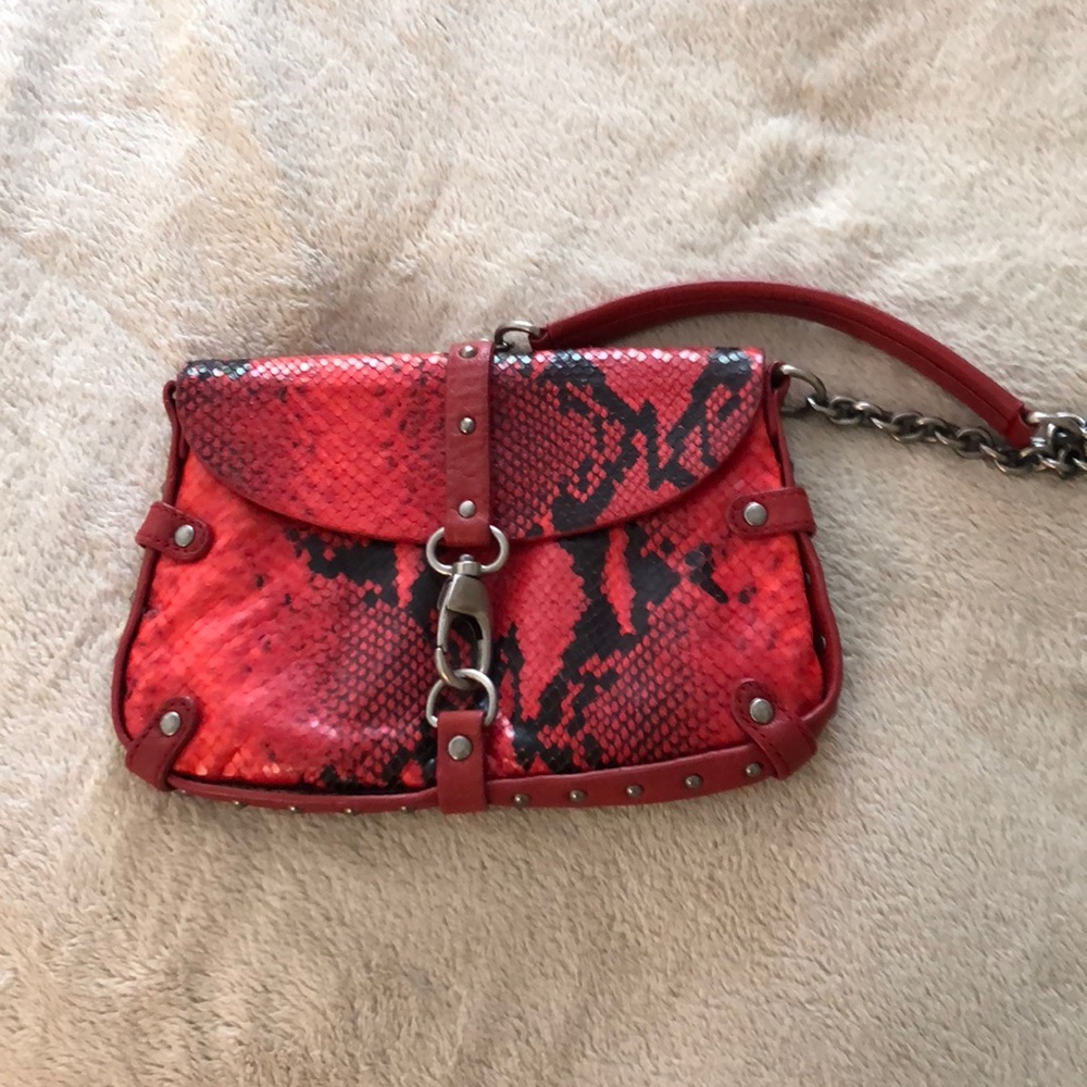 Cynthia Rowley Red/black snakeskin shoulder bag